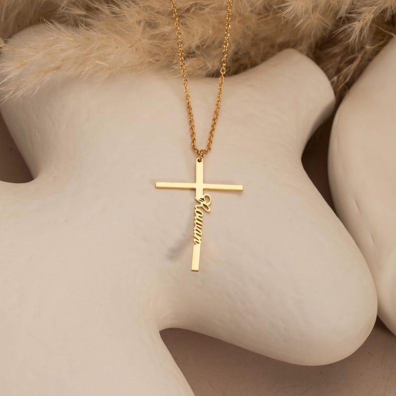 Custom Name Necklace & Personalized Cross Necklace with Name Christian Gifts for Christening Birthday Gift for Her - NameNecklaceAU