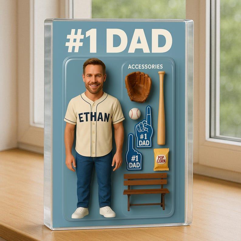 Custom Photo Baseball Dad Action Figure Pack Packaging Personalized Rectangle Acrylic Block Plaque,Father Day Gift for Dad,Gift for Husband - NameNecklaceAU