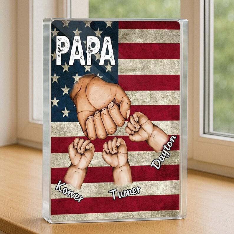 Dad And Kids Personalized Acrylic Block Plaque, Father's Day Gift for Dad, Gift for Husband, Happy Father's Day, Custom Figure Acrylic Block - NameNecklaceAU