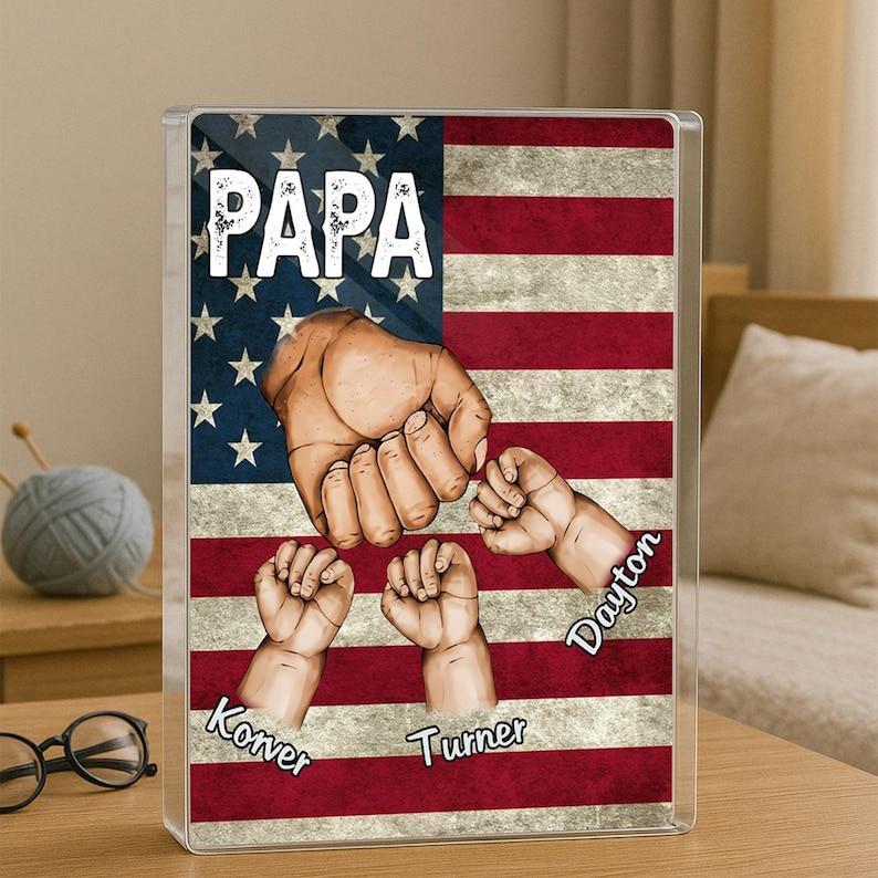 Dad And Kids Personalized Acrylic Block Plaque, Father's Day Gift for Dad, Gift for Husband, Happy Father's Day, Custom Figure Acrylic Block - NameNecklaceAU