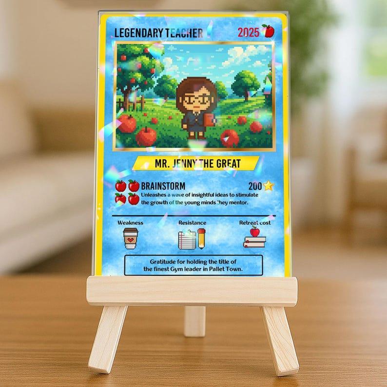Personalized Poke Teacher Card, Customize Anime Acrylic Hologram Card for Teacher, Custom Legendary Teacher Card, Hologram Ornament Gift - NameNecklaceAU