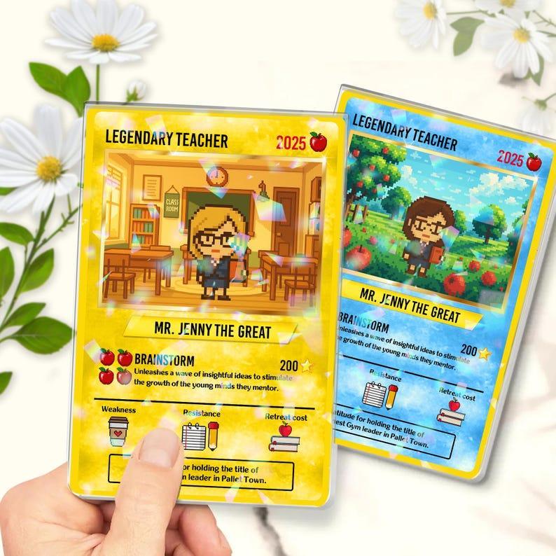 Personalized Poke Teacher Card, Customize Anime Acrylic Hologram Card for Teacher, Custom Legendary Teacher Card, Hologram Ornament Gift - NameNecklaceAU