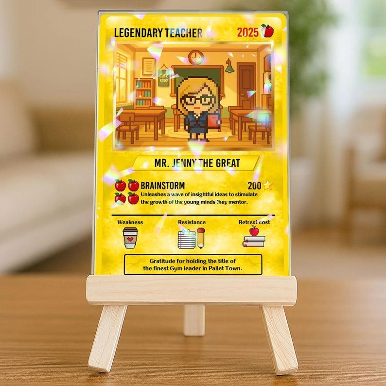 Personalized Poke Teacher Card, Customize Anime Acrylic Hologram Card for Teacher, Custom Legendary Teacher Card, Hologram Ornament Gift - NameNecklaceAU