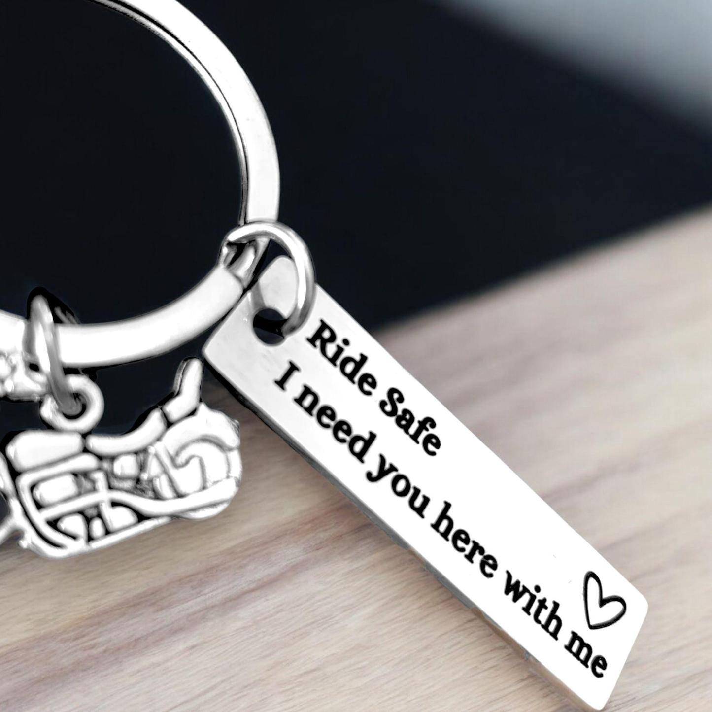 Personalized Back Text Ride Safe Keychain Custom Engraved Text Motorcycle Tag Keyring Valentine Gift for Him - NameNecklaceAU
