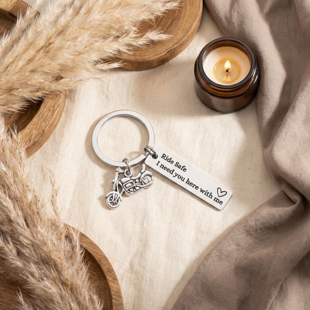 Personalized Back Text Ride Safe Keychain Custom Engraved Text Motorcycle Tag Keyring Valentine Gift for Him - NameNecklaceAU
