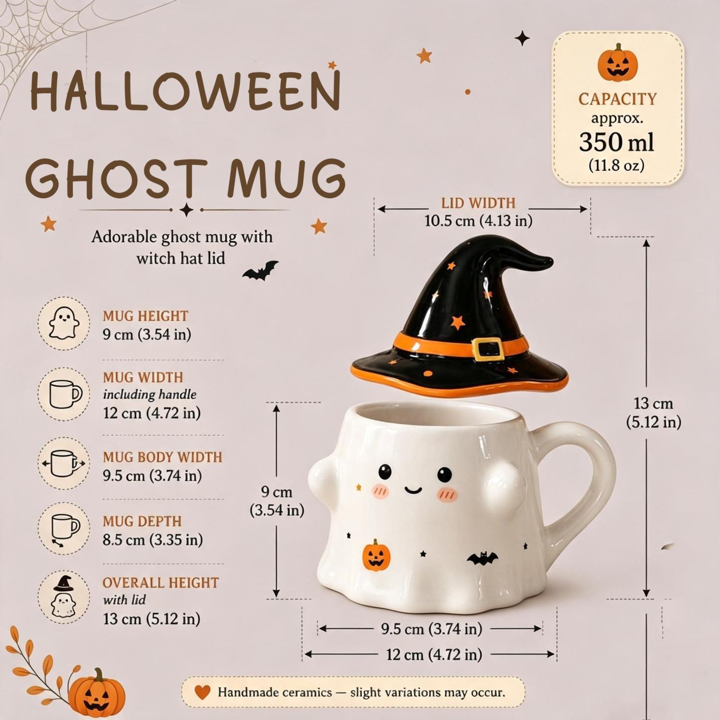 Cute Ghost Ceramic Mug with Witch Hat Lid Spooky Halloween Coffee Cup Gift for Her - NameNecklaceAU