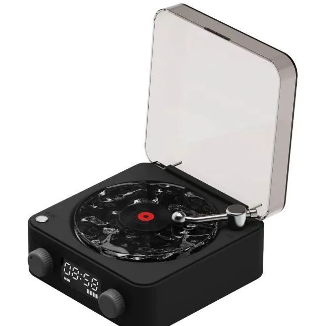 Gifts for Her Retro Mini TurntaRetro Mini Wave Turntable White Noise Machine & Bluetooth Speaker - 7 Colors, 4 Soothing Sounds, RGB/Breathing LED Bedside Night Light/Clock Waves Vinyl Speaker - NameNecklaceAU