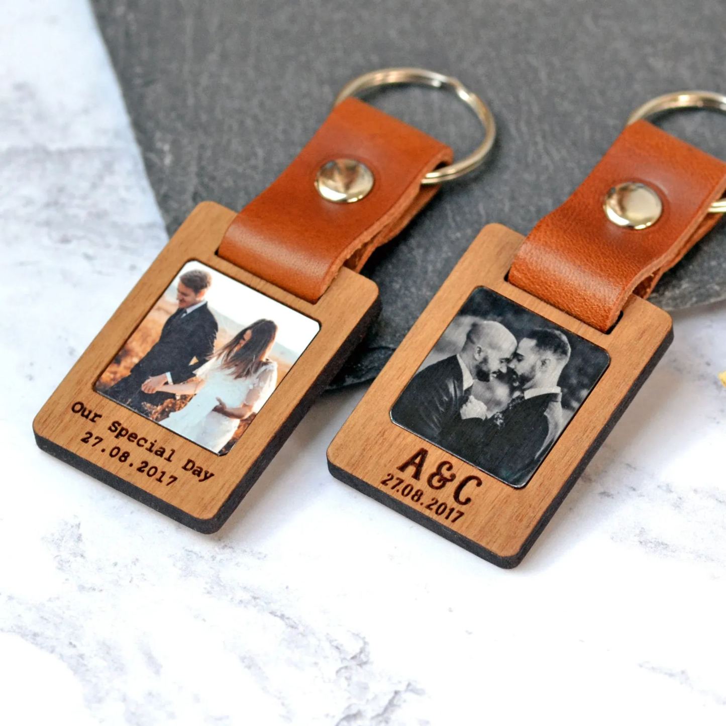 Personalized Photo Calendar Wood Keyring Custom Wooden Picture Calendar Keychain Fifth Anniversary Gifts for Him Her - NameNecklaceAU