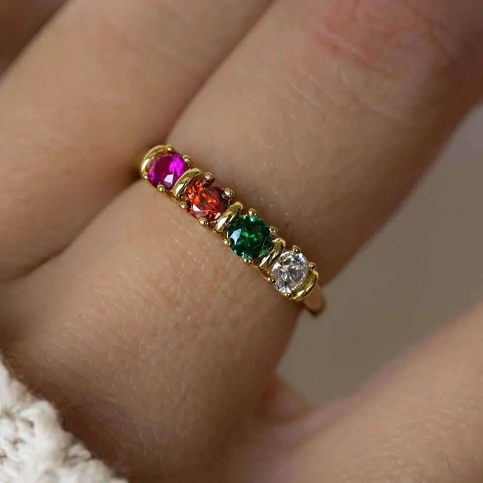 Personalized Birthstone Ring Custom Gemstone Ring Mothers Ring with Kids Birthstones Family Jewelry Gift for Mom - NameNecklaceAU