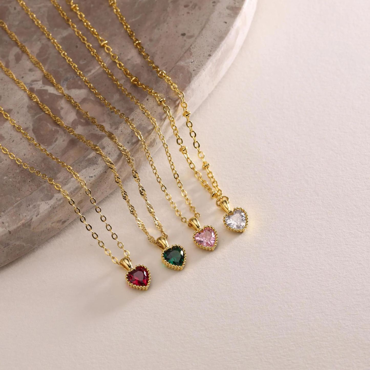 Personalized  Birthstone Necklace Custom Anniversary Birth Month Heart Necklace Valentine's Day Gift for Her - NameNecklaceAU