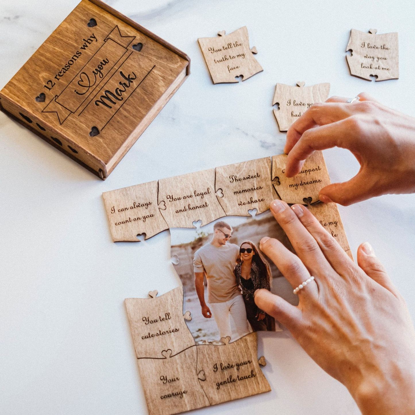 Personalised Wooden Jigsaw Puzzle 12 Reasons Why I Love You Customised Picture Wood Puzzle with 12 Reasons Love Message Valentine's Day Gift - NameNecklaceAU