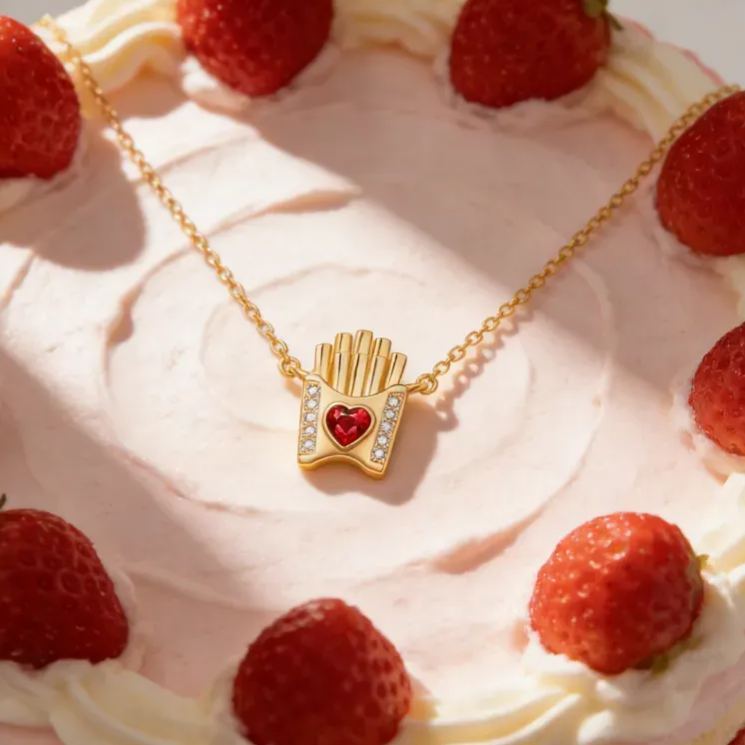 Personalized Sterling Silver French Fries Necklace with Birthstone – Fun Valentine’s Day Gift for Her - NameNecklaceAU