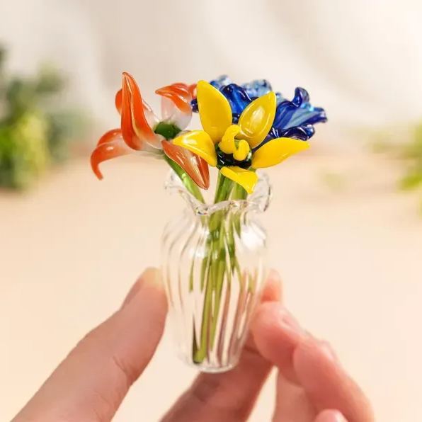 Personalized Glass Birth Flower Bouquet, Mini Floral Gift for Mom, Grandma, Mother’s Day gift - NameNecklaceAU