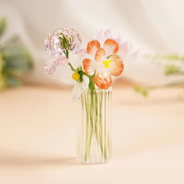 Personalized Glass Birth Flower Bouquet, Mini Floral Gift for Mom, Grandma, Mother’s Day gift - NameNecklaceAU