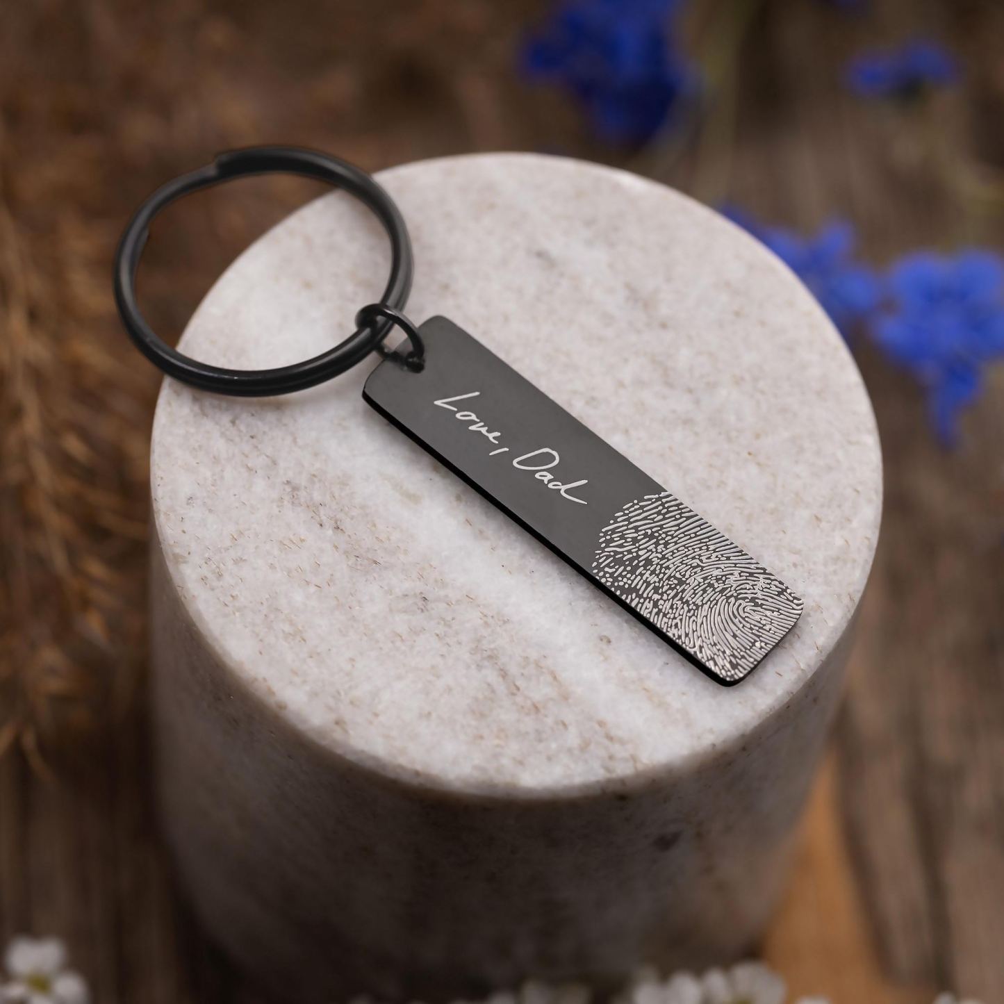 Personalized Fingerprint and Handwriting Memorial Keychain Engraved Real Thumbprint Signature Keyring Custom Inscription Grief Gift - NameNecklaceAU