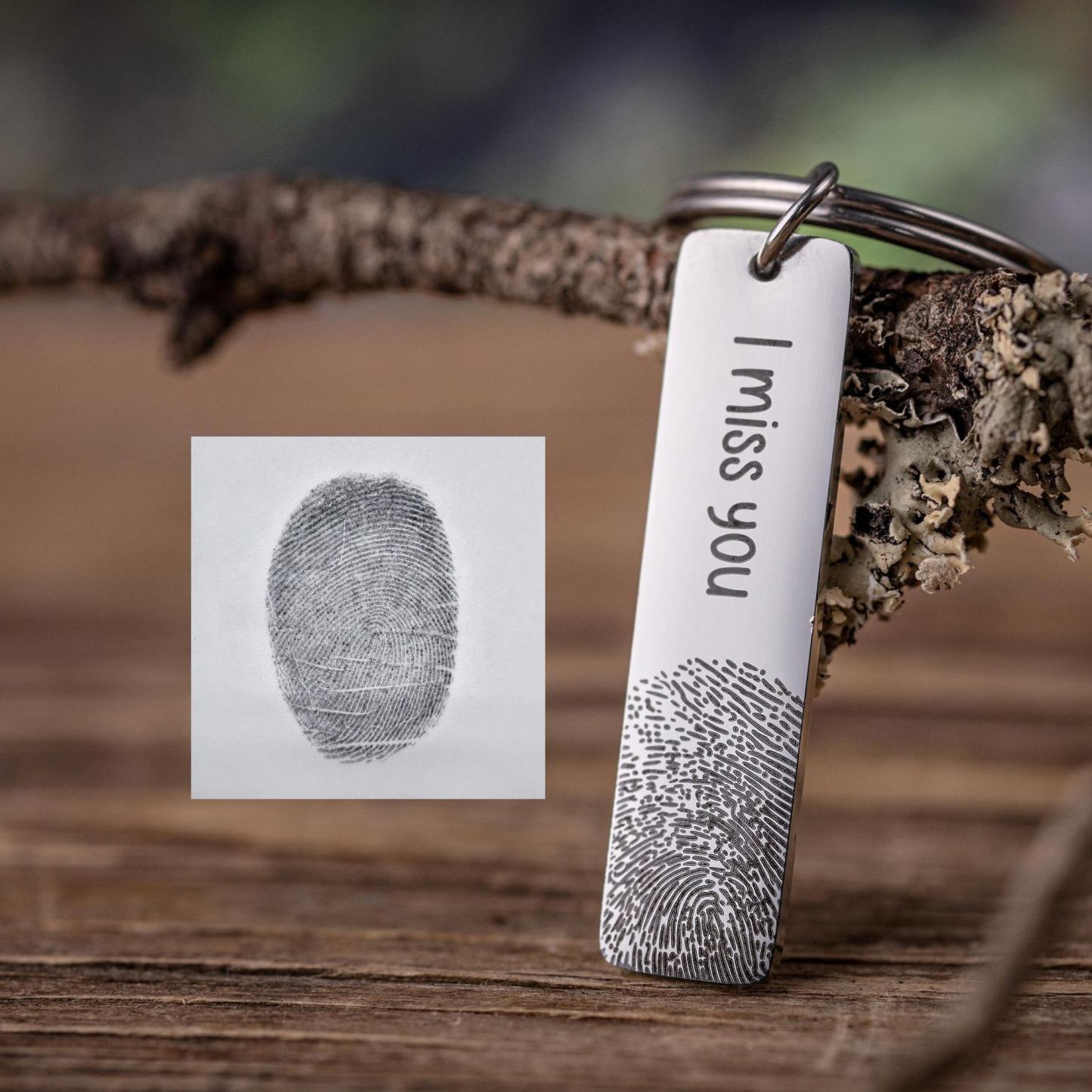 Personalized Fingerprint and Handwriting Memorial Keychain Engraved Real Thumbprint Signature Keyring Custom Inscription Grief Gift - NameNecklaceAU