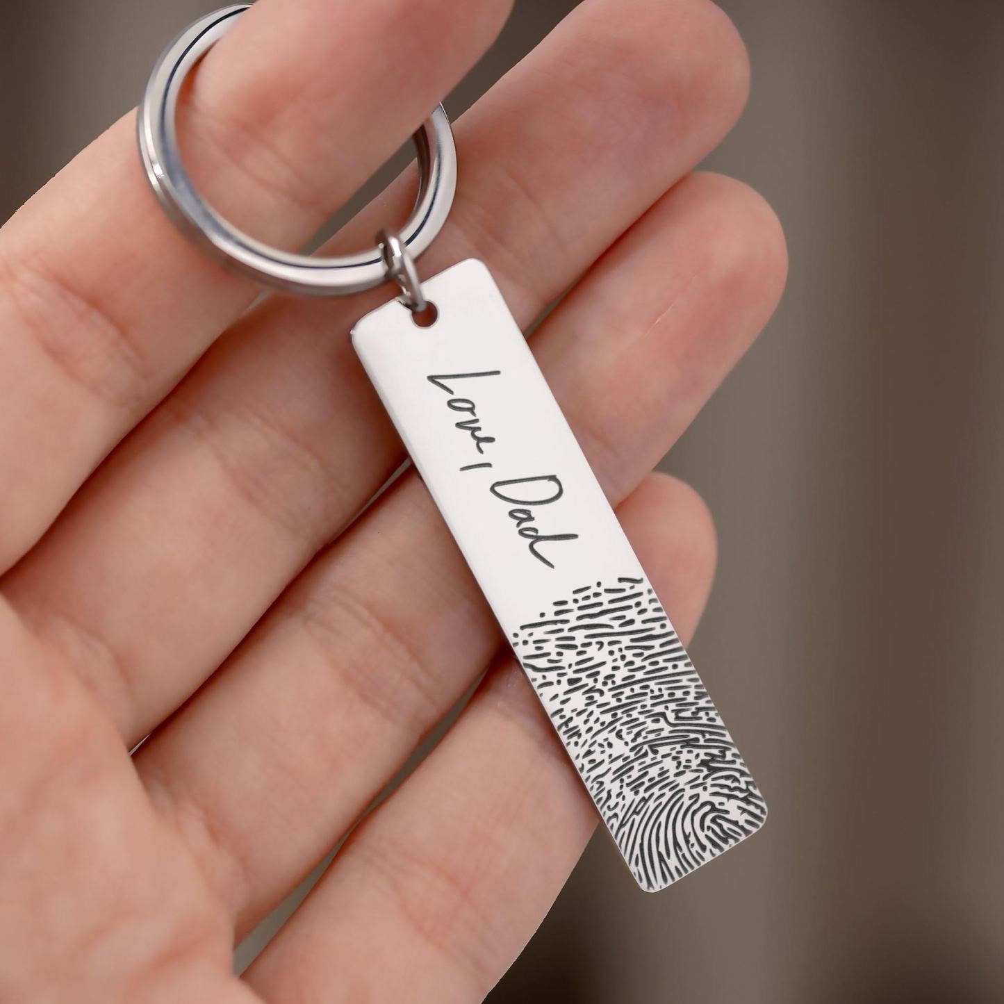 Personalized Fingerprint and Handwriting Memorial Keychain Engraved Real Thumbprint Signature Keyring Custom Inscription Grief Gift - NameNecklaceAU
