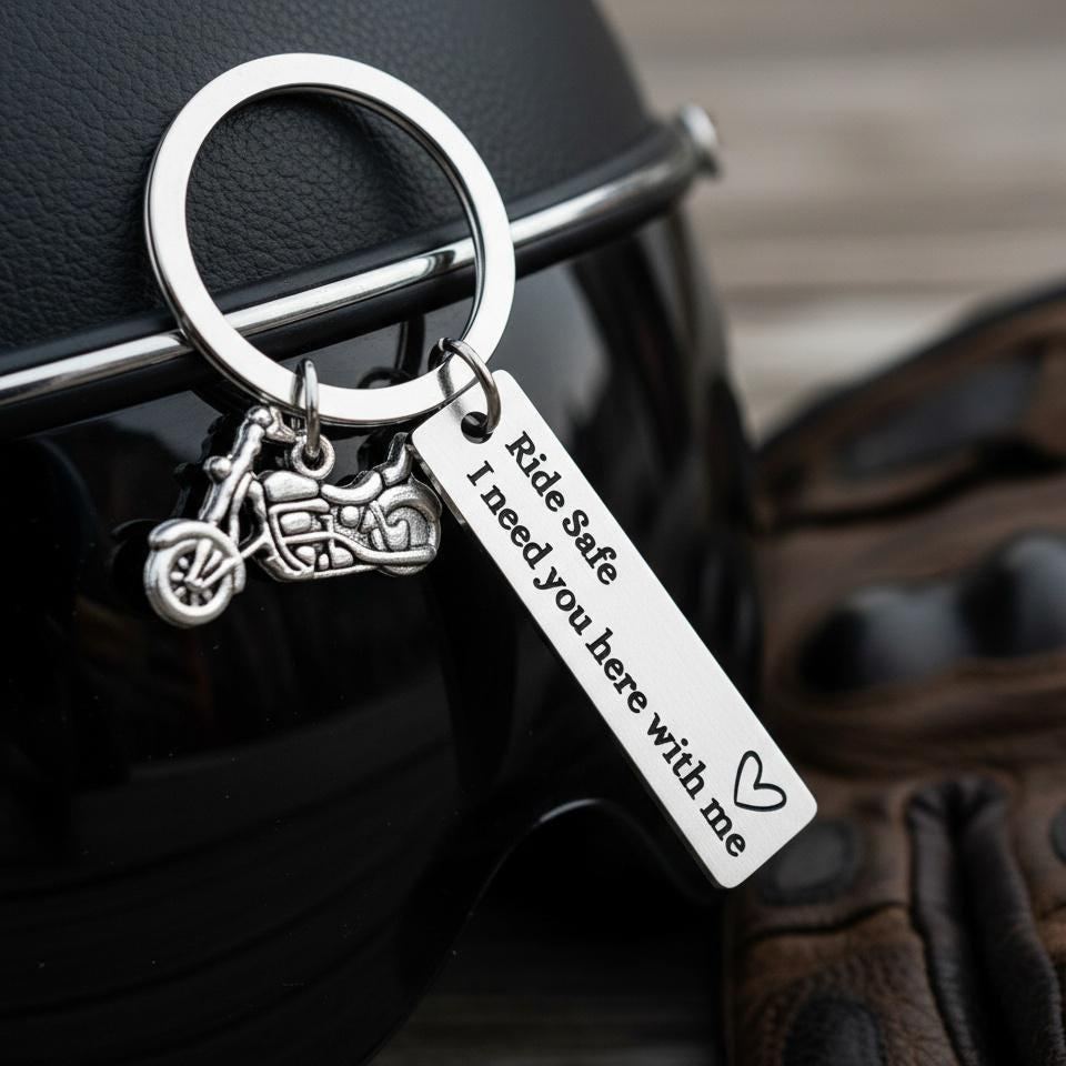 Personalized Back Text Ride Safe Keychain Custom Engraved Text Motorcycle Tag Keyring Valentine Gift for Him - NameNecklaceAU