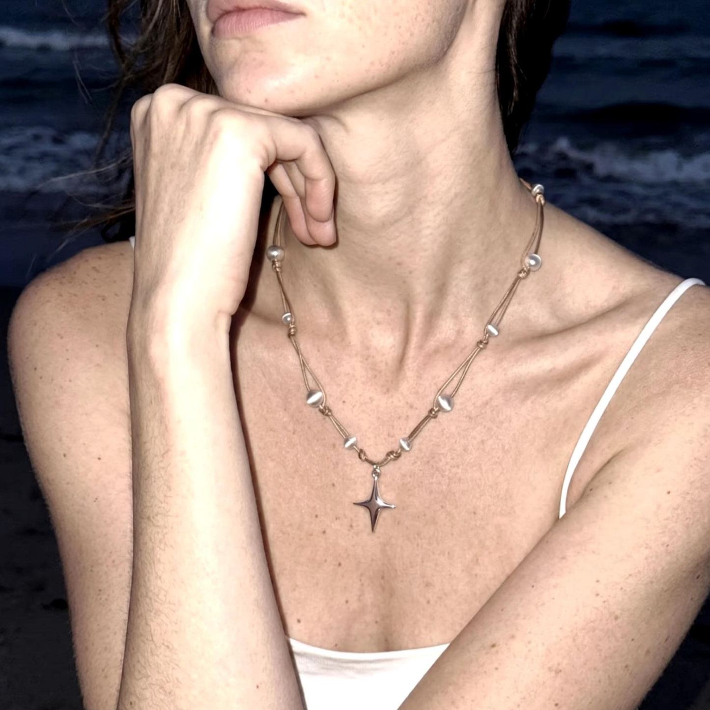 Minimalist Four Point Star Necklace Elegant Beaded Chain Choker Bohemian Holiday Jewelry for Women - NameNecklaceAU