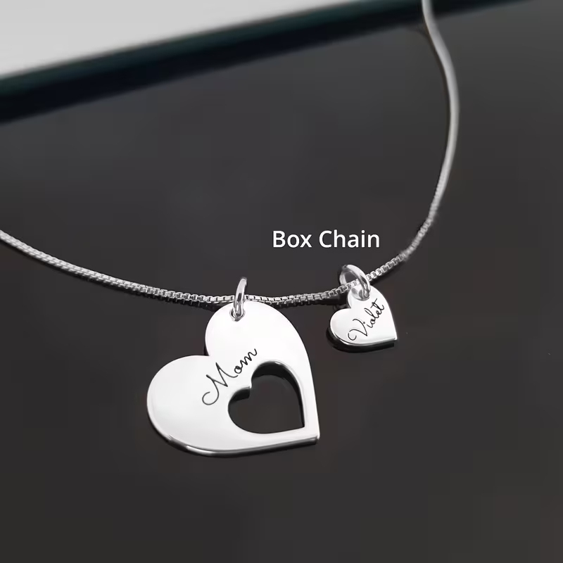 Personalized Family Heart Necklace – Large Pendant with Optional Kids’ Name Mini Heart Charms for Moms - NameNecklaceAU