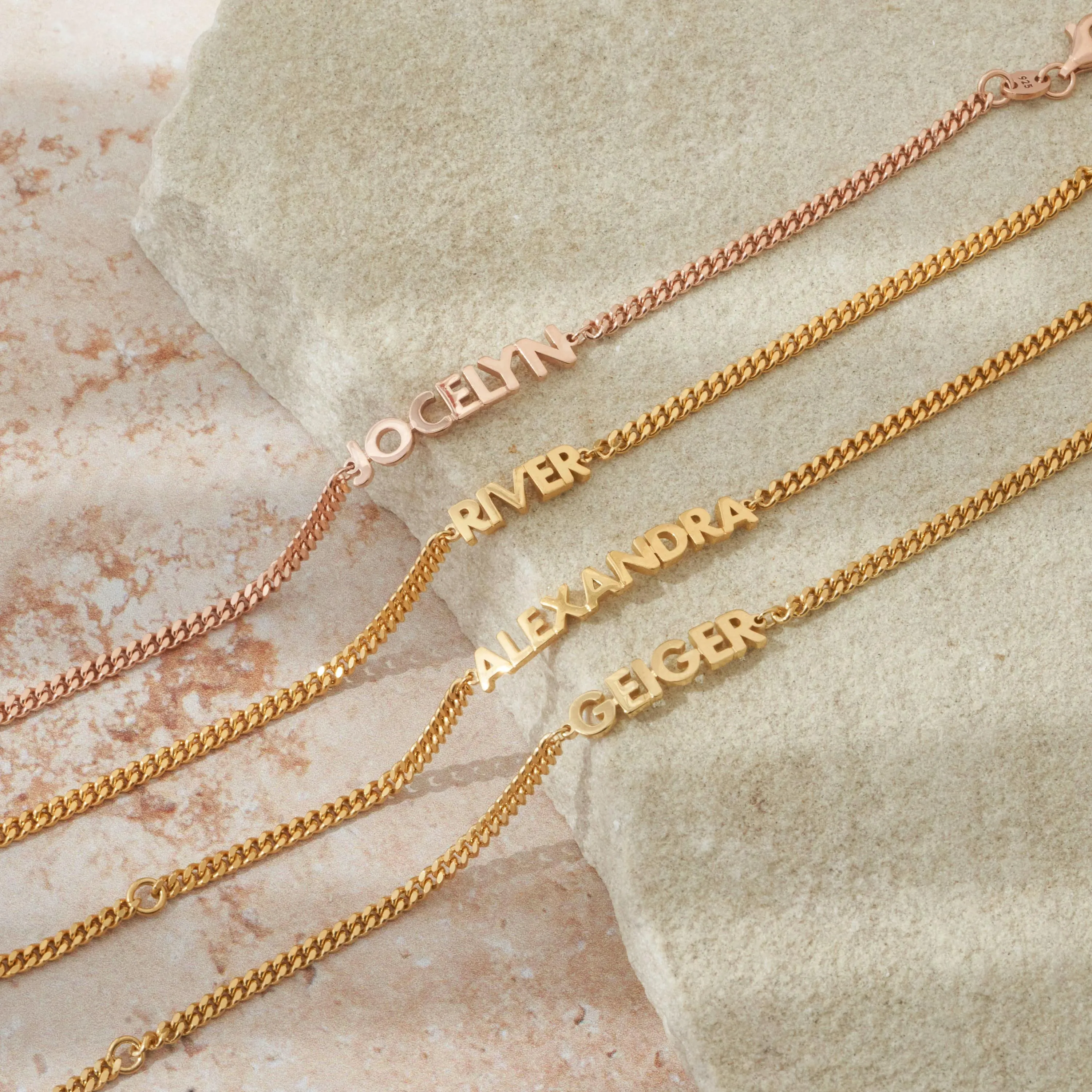 Custom Name Bracelet on Curb Chain Modern Block Letter Name Bracelet Personalized Heavy Chain Name Jewelry