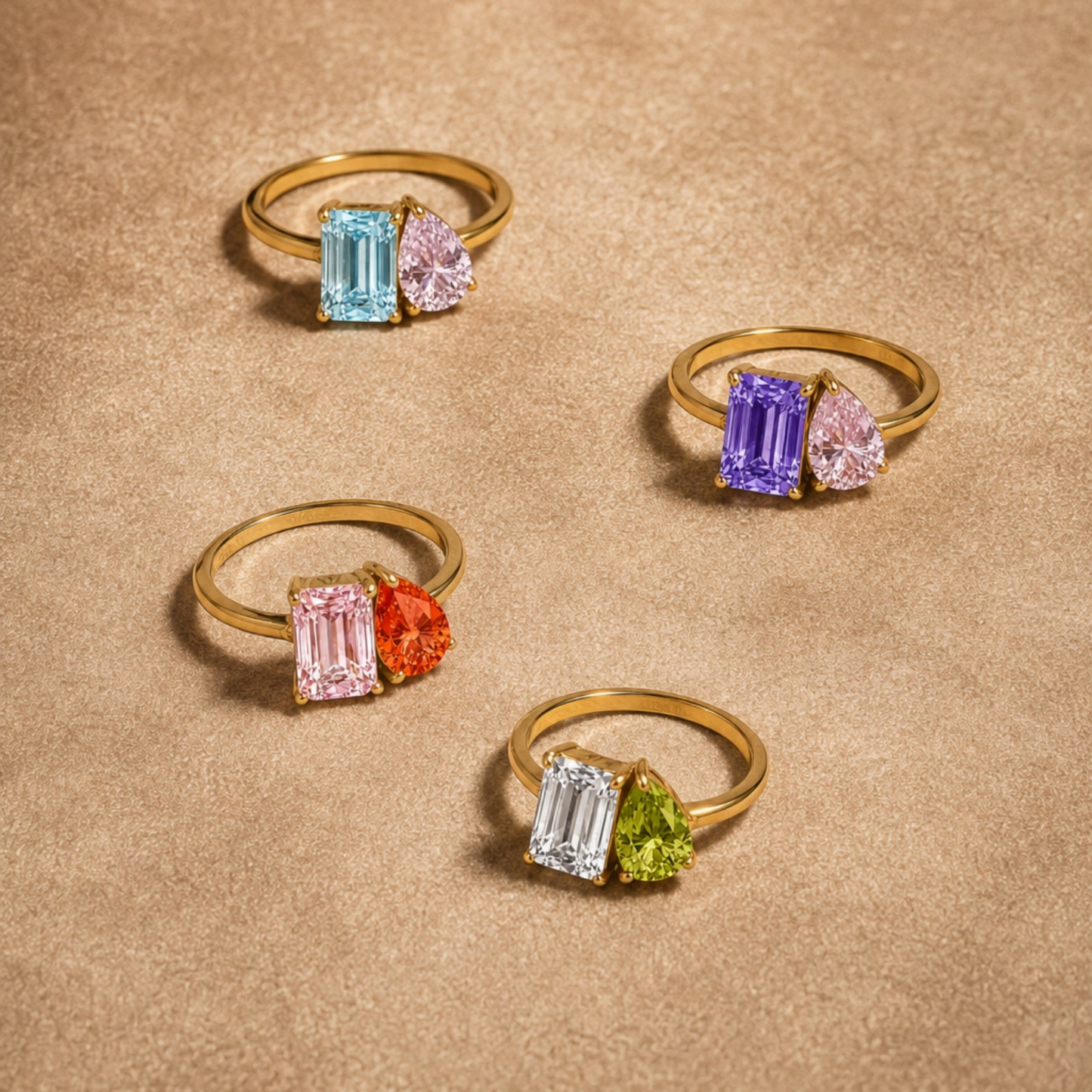 Personalized Birthstone Ring Custom Two Stone Gemstone Band Anniversary Gift for Girlfriend - NameNecklaceAU