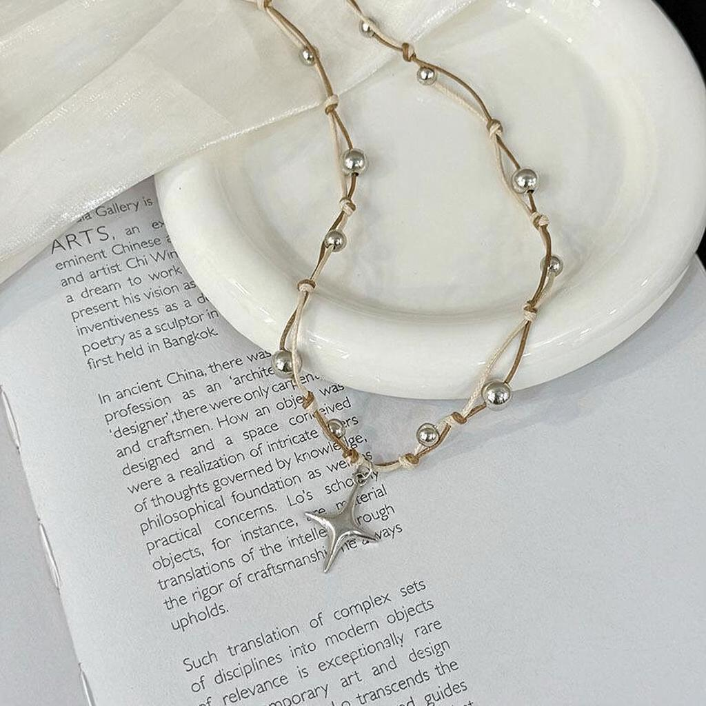 Minimalist Four Point Star Necklace Elegant Beaded Chain Choker Bohemian Holiday Jewelry for Women - NameNecklaceAU