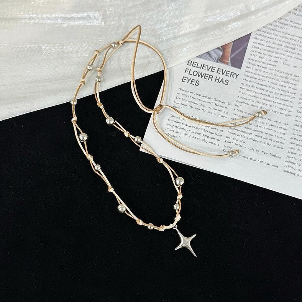 Minimalist Four Point Star Necklace Elegant Beaded Chain Choker Bohemian Holiday Jewelry for Women - NameNecklaceAU