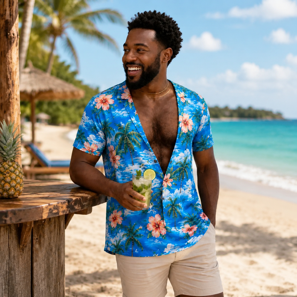 Personalized Hawaiian Beach Shirt Custom Funny Chest Hair T-Shirt Gift for Him - NameNecklaceAU