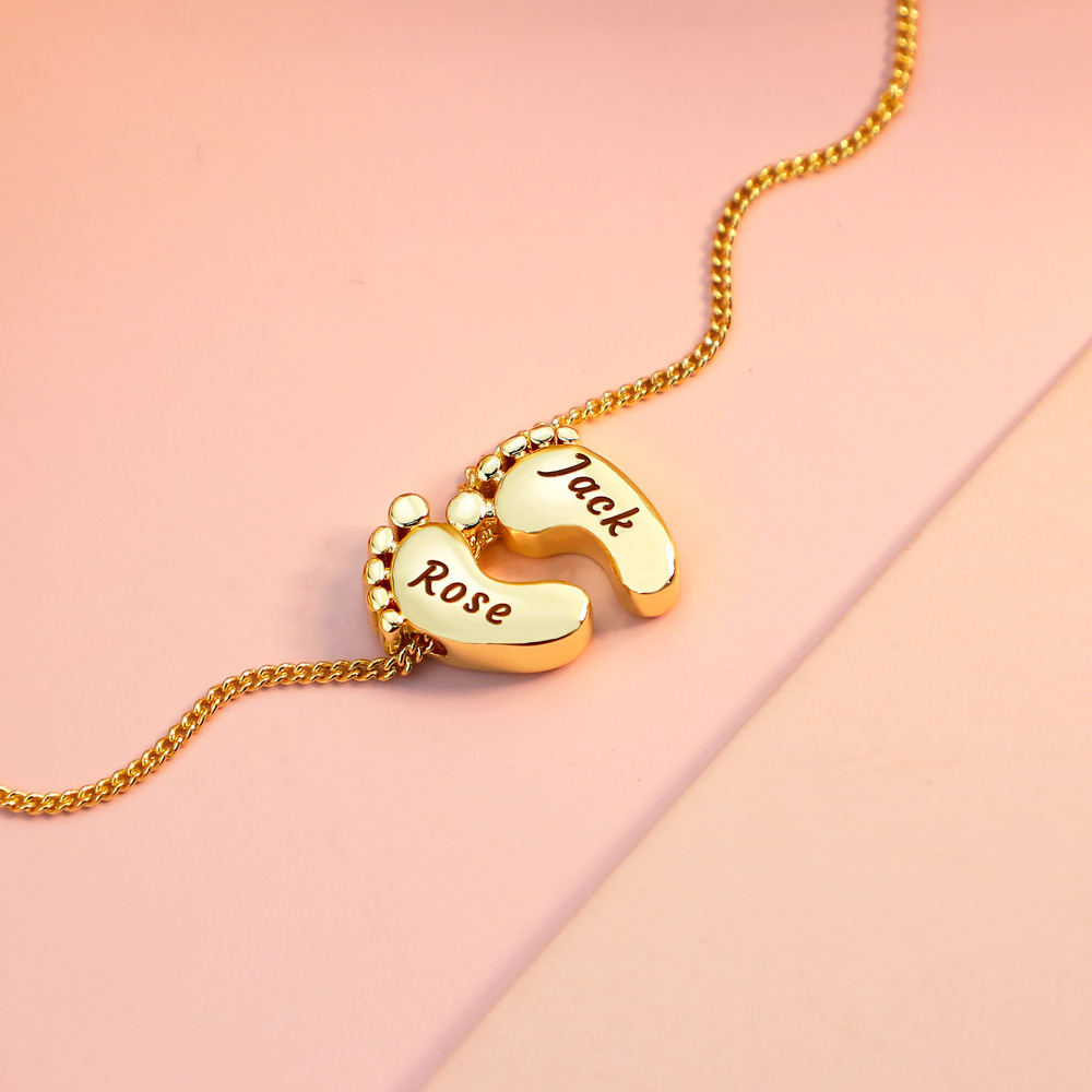 Personalized Baby Footprint Name Necklace Custom Footprint Pendant Mother's Day Gift New Mom Gift - NameNecklaceAU