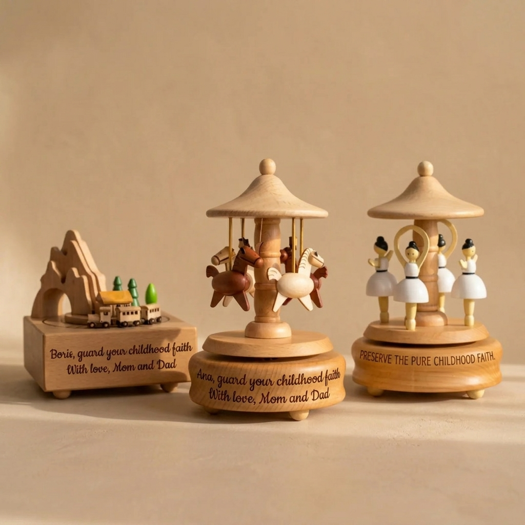 Personalized Wooden Carousel Music Box Custom Engraved Rotating Wooden Carousel Music Box Gift for Kids Baby - NameNecklaceAU