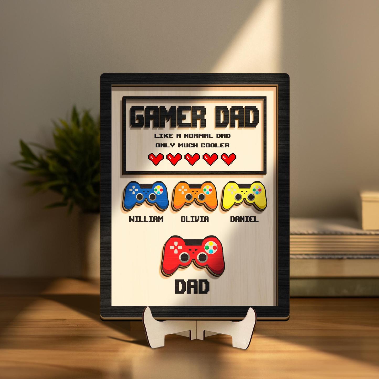 Personalized Gamer Dad Wooden Plaque Custom Kids Names Controller Wood Desktop Decor Custom Gamer Dad Plaque Father's Day Gift for Dad - NameNecklaceAU