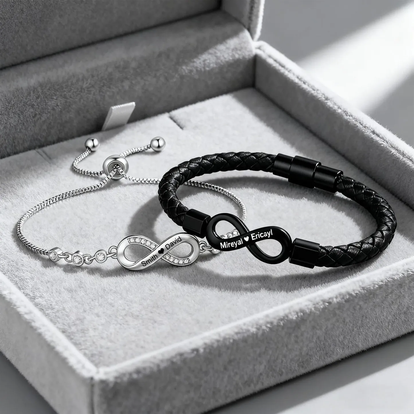 Valentine's Day Gift Personalized Infinity Couple Bracelets Set Custom Engraved Names Matching Bracelets Gifts for Him and Her - NameNecklaceAU