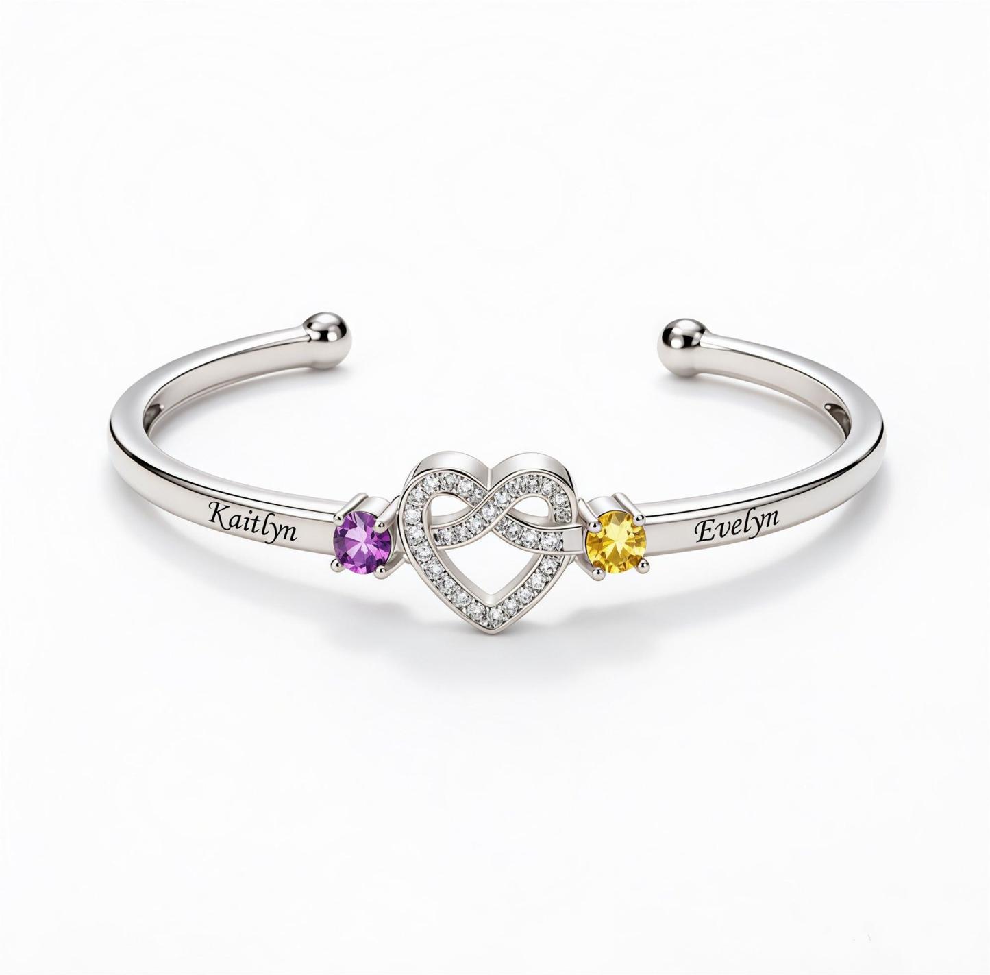 Personalized Names Heart Bracelet Custom Birthstones Heart Wristband Gift for Mom - NameNecklaceAU