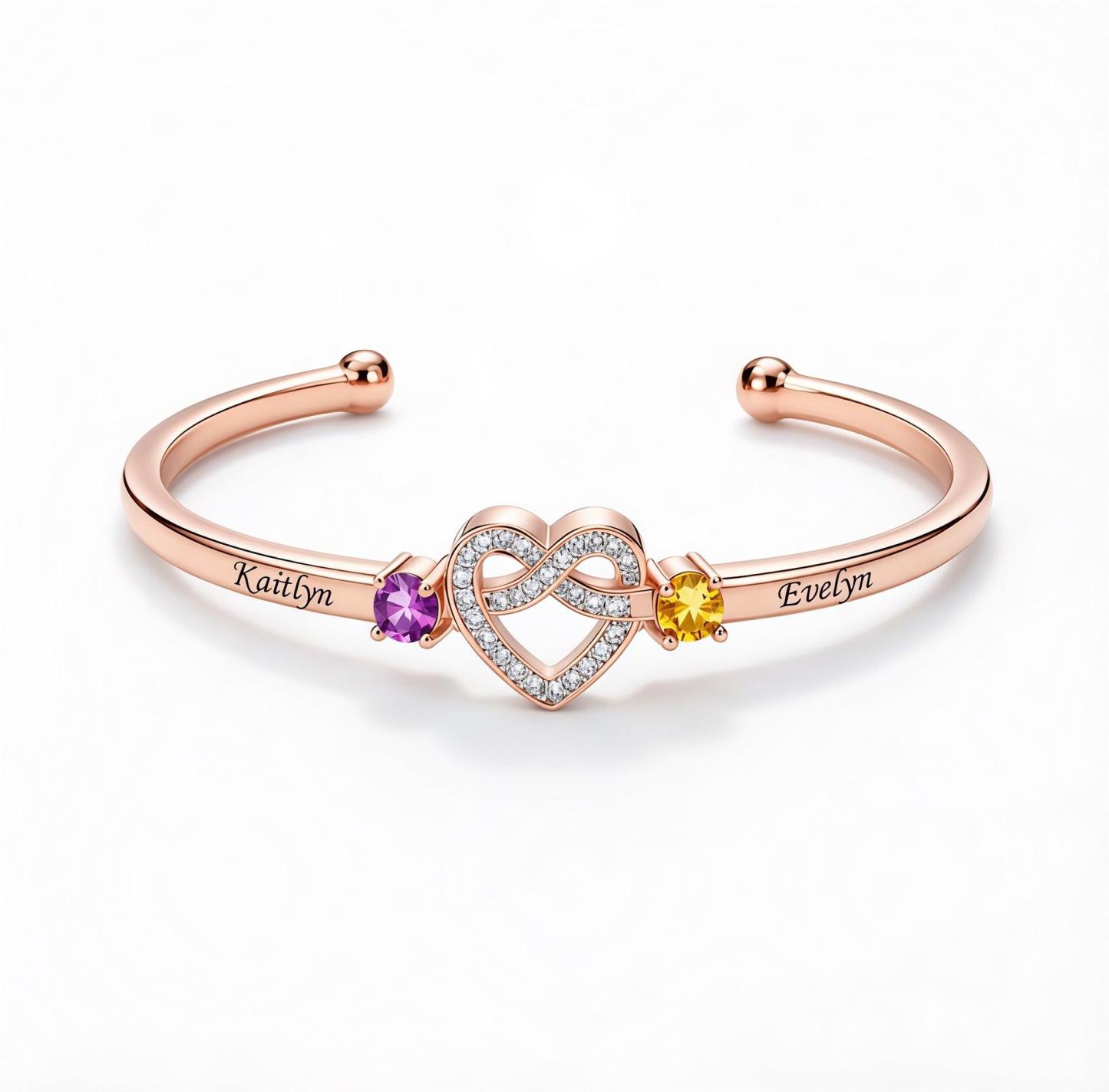 Personalized Names Heart Bracelet Custom Birthstones Heart Wristband Gift for Mom - NameNecklaceAU