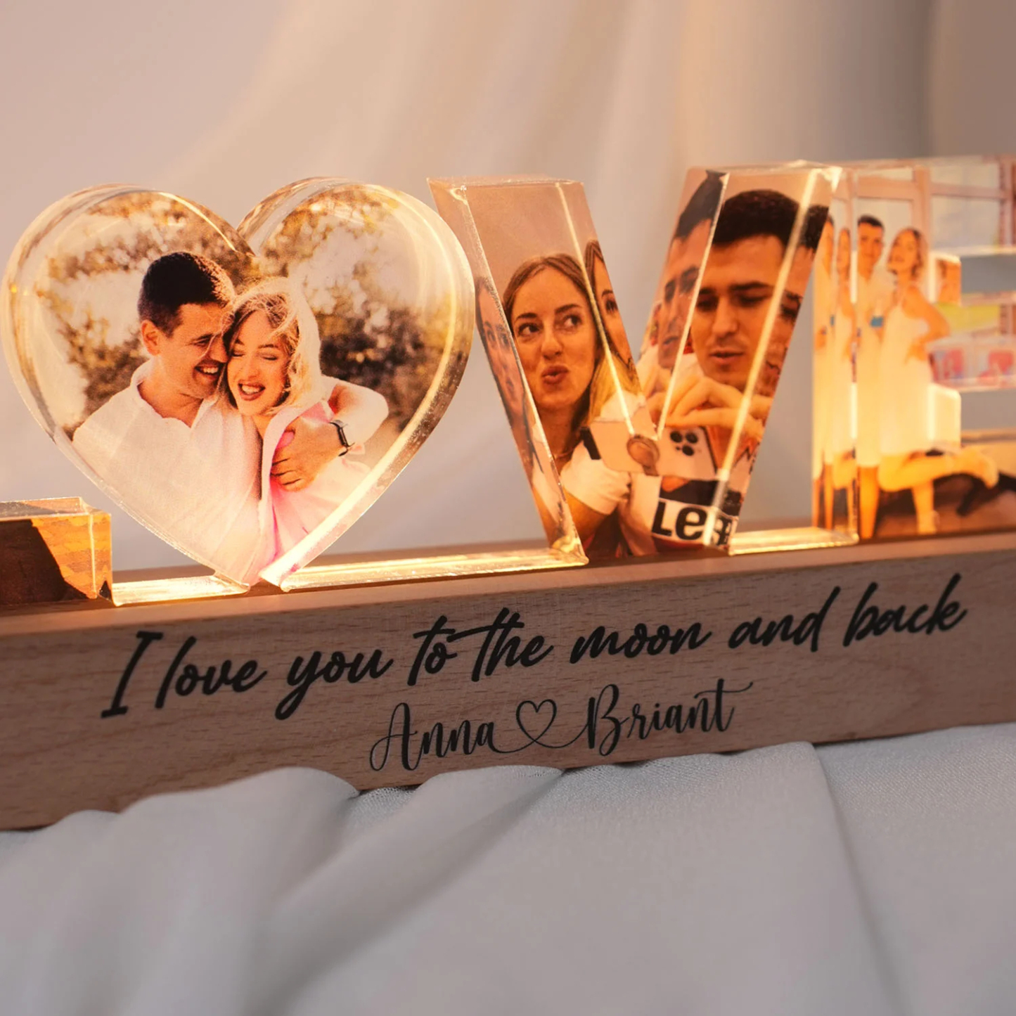 Personalized Couple Photo Collage LED Night Light Custom Love Photo Collage Night Light Romantic Memory Collage Acrylic Plaque Valentine's Day Gift - NameNecklaceAU