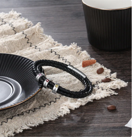 Personalized Custom 1-4 Name Beaded Bracelet with Birthstone, Kids Name Bracelet, Mens Leather Bracelet,Valentine’s Day Gifts for Him - NameNecklaceAU