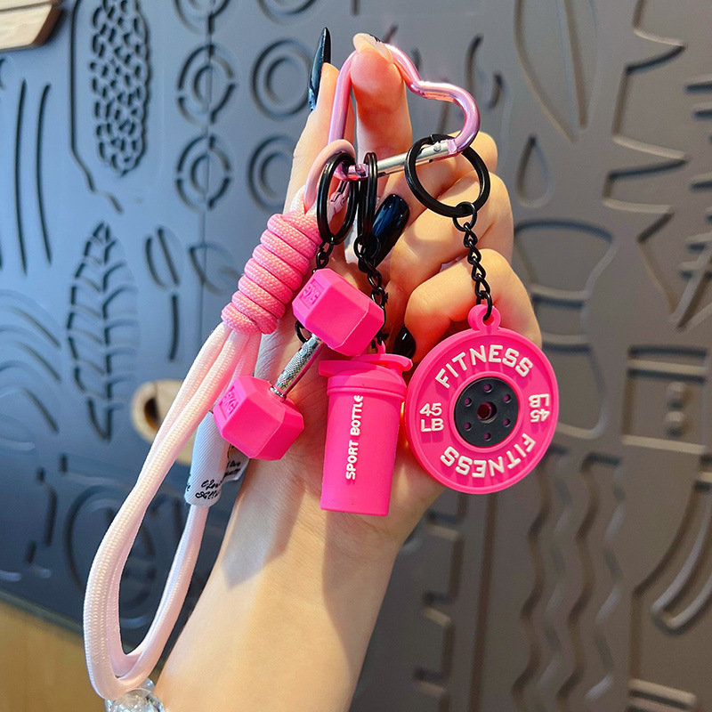 Creative Fitness Keychain Set With Dumbbell Weight Plate And Shaker Bottle Charms Sports Theme Paracord Wristlet Keychain For Gym Lovers - NameNecklaceAU