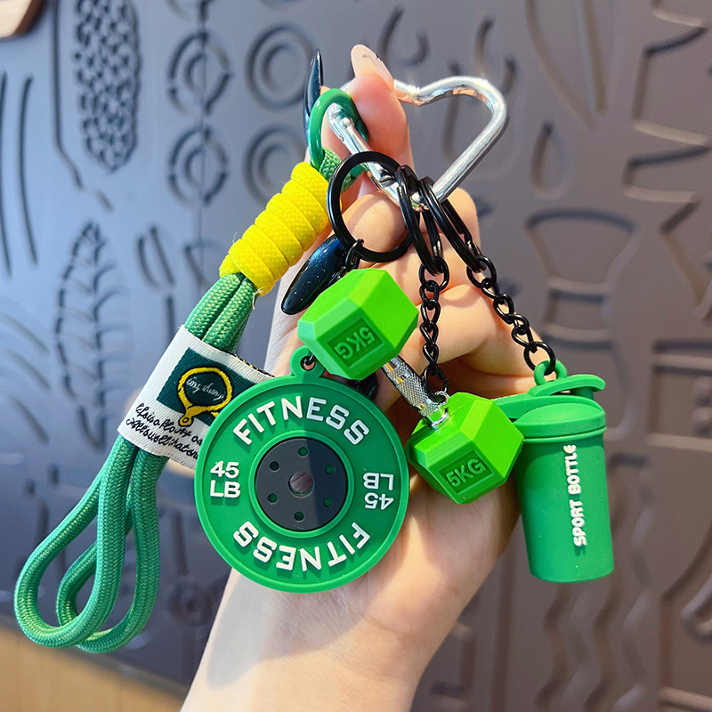 Creative Fitness Keychain Set With Dumbbell Weight Plate And Shaker Bottle Charms Sports Theme Paracord Wristlet Keychain For Gym Lovers - NameNecklaceAU