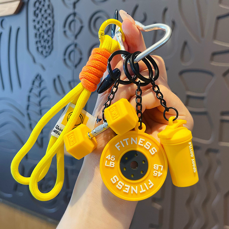 Creative Fitness Keychain Set With Dumbbell Weight Plate And Shaker Bottle Charms Sports Theme Paracord Wristlet Keychain For Gym Lovers - NameNecklaceAU