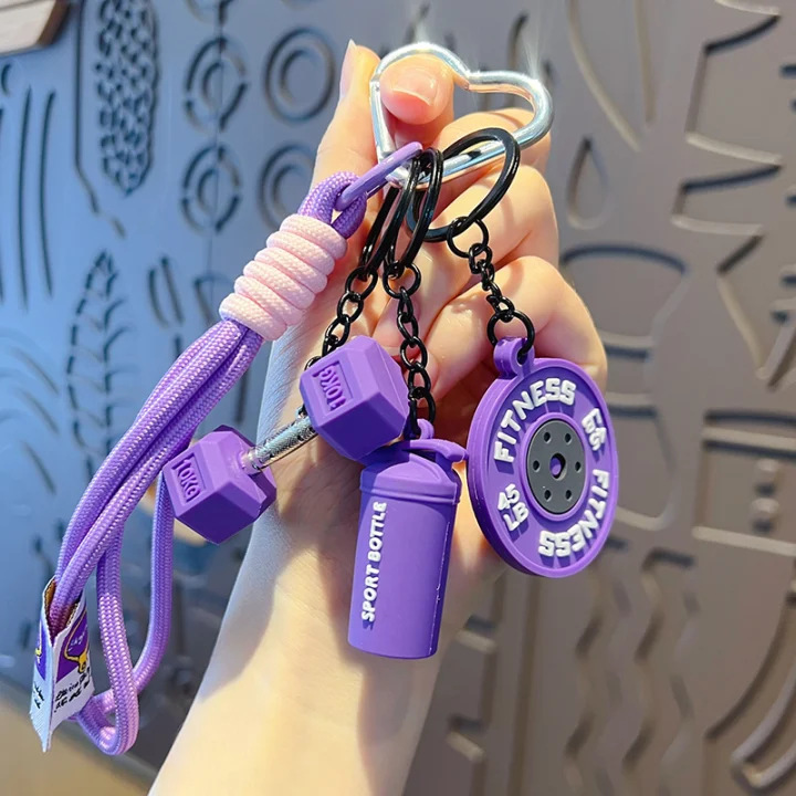 Creative Fitness Keychain Set With Dumbbell Weight Plate And Shaker Bottle Charms Sports Theme Paracord Wristlet Keychain For Gym Lovers - NameNecklaceAU