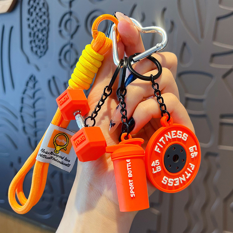 Creative Fitness Keychain Set With Dumbbell Weight Plate And Shaker Bottle Charms Sports Theme Paracord Wristlet Keychain For Gym Lovers - NameNecklaceAU