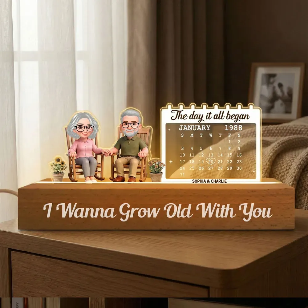 Personalized Couple I Wanna Grow Old With You LED Night Light Custom Anniversary Date Calendar Acrylic Plaque Romantic Anniversary  Gift Valentine's Day Gifts - NameNecklaceAU