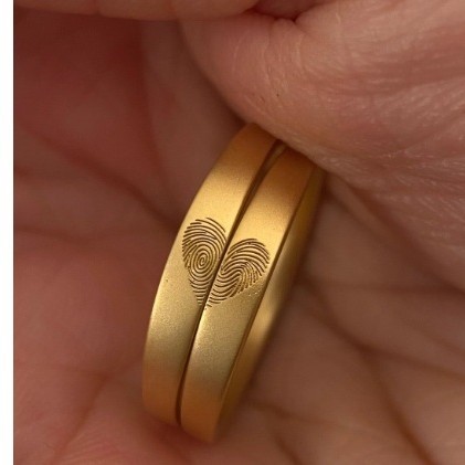 Adjustable Fingerprint Heart Couple Rings Gold Matching Promise Bands Gift - NameNecklaceAU