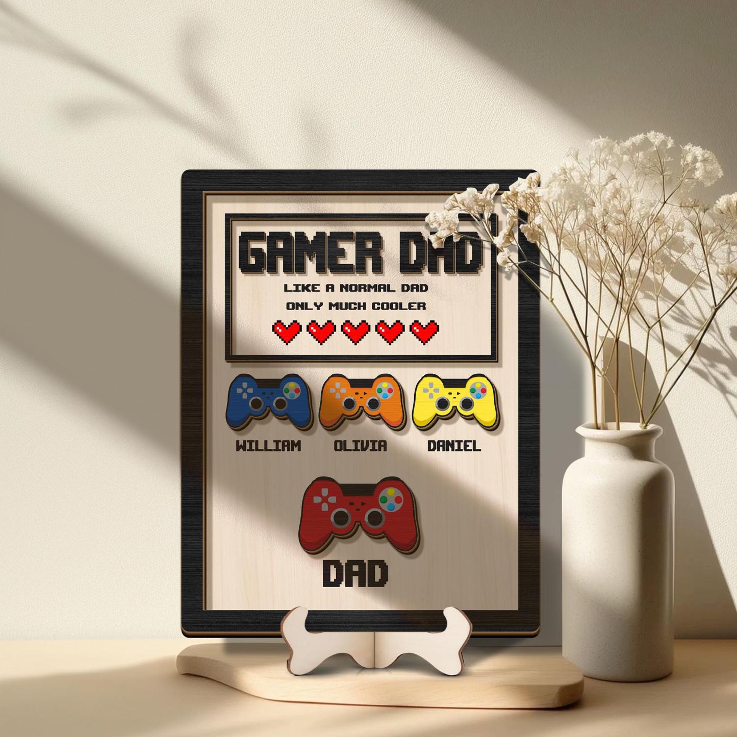 Personalized Gamer Dad Wooden Plaque Custom Kids Names Controller Wood Desktop Decor Custom Gamer Dad Plaque Father's Day Gift for Dad - NameNecklaceAU