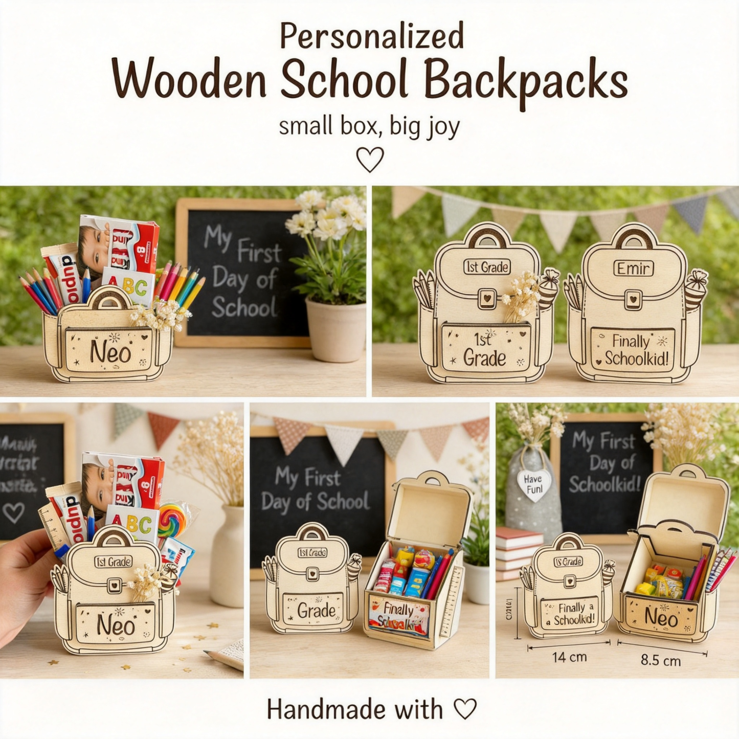 Personalized Name Grade Wooden Schoolbag Box Custom Name Text Desk Organizer First Day of School Gift for Kids - NameNecklaceAU