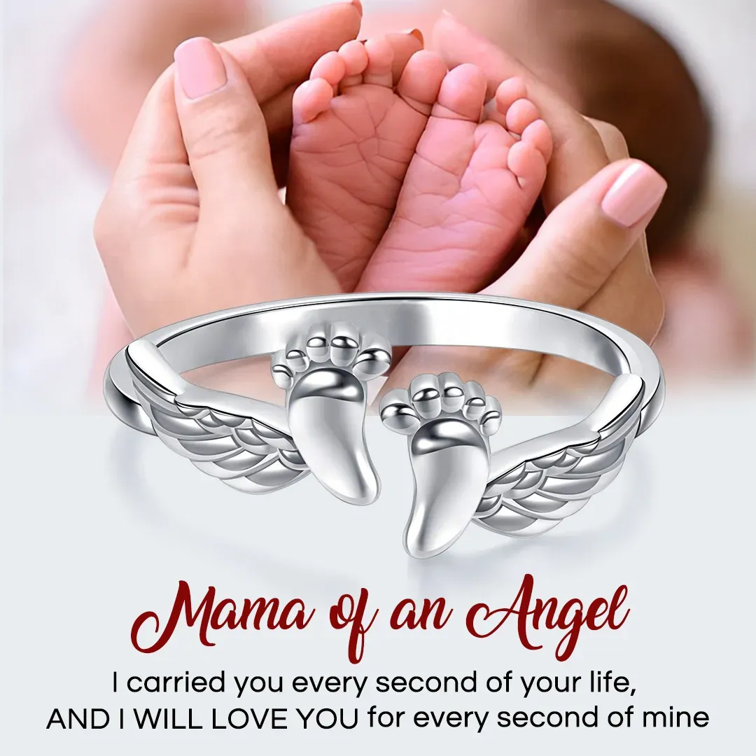 Baby Foot with Angel Wings Ring – Meaningful Mom & Child Keepsake For Mom Gifts - NameNecklaceAU