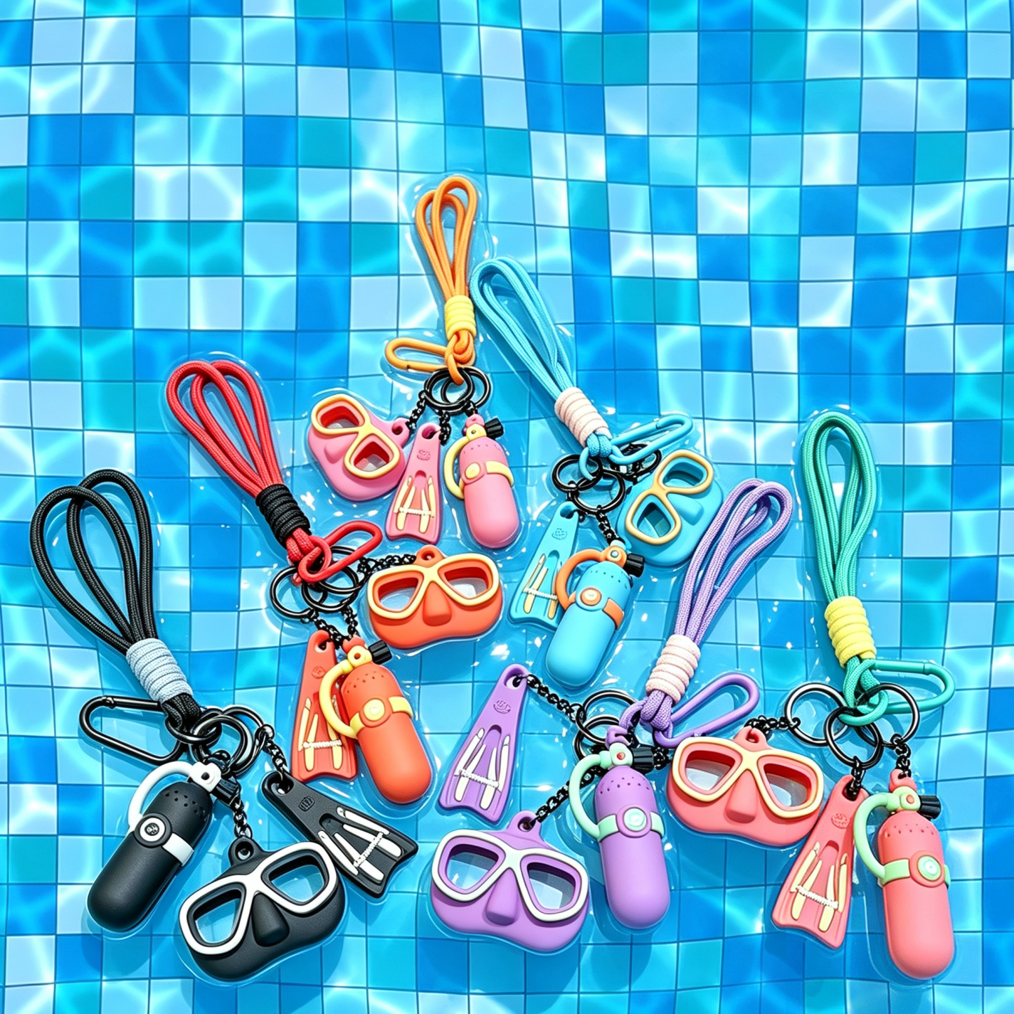 Scuba Diving Gear Keychain Set Mini Oxygen Tank Mask Fins Keyring Bag Pendant Gift - NameNecklaceAU