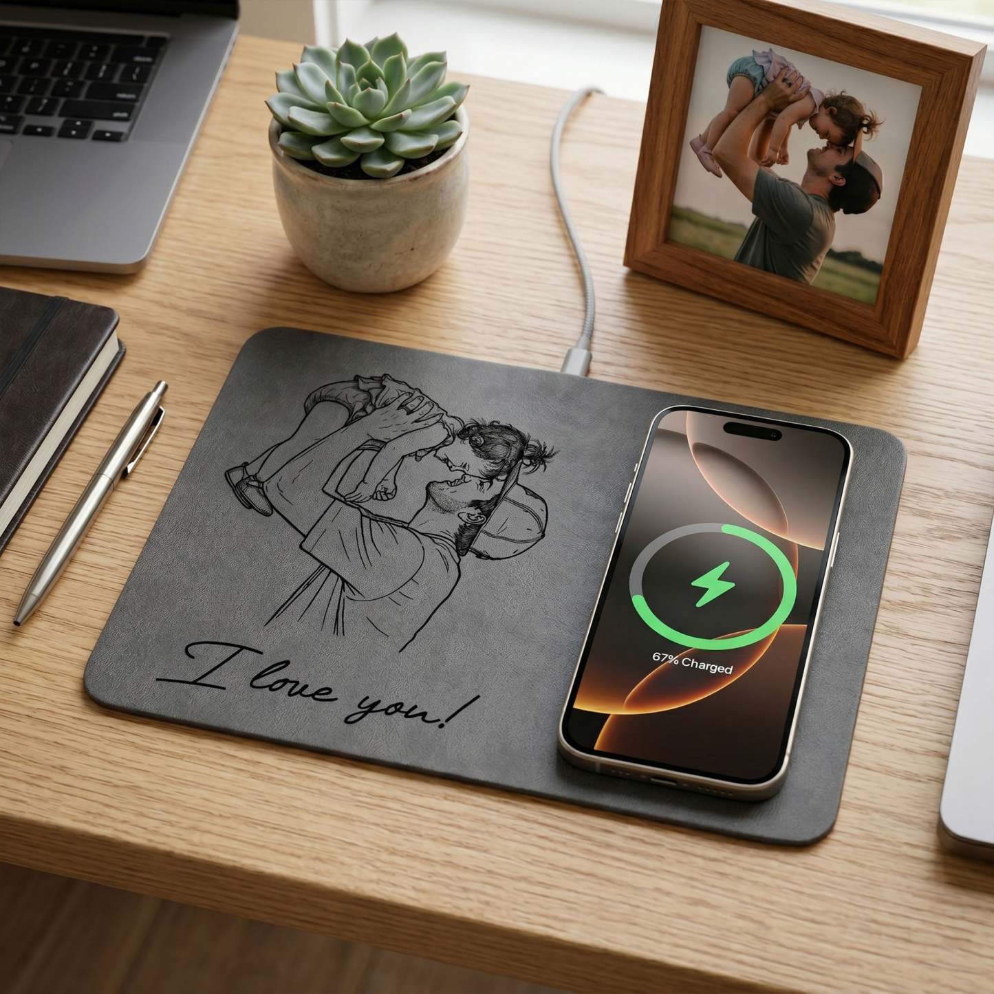 Personalized Charging Pad Dad Sketch Line Art Custom Photo Father's Day Gift For Dad - NameNecklaceAU