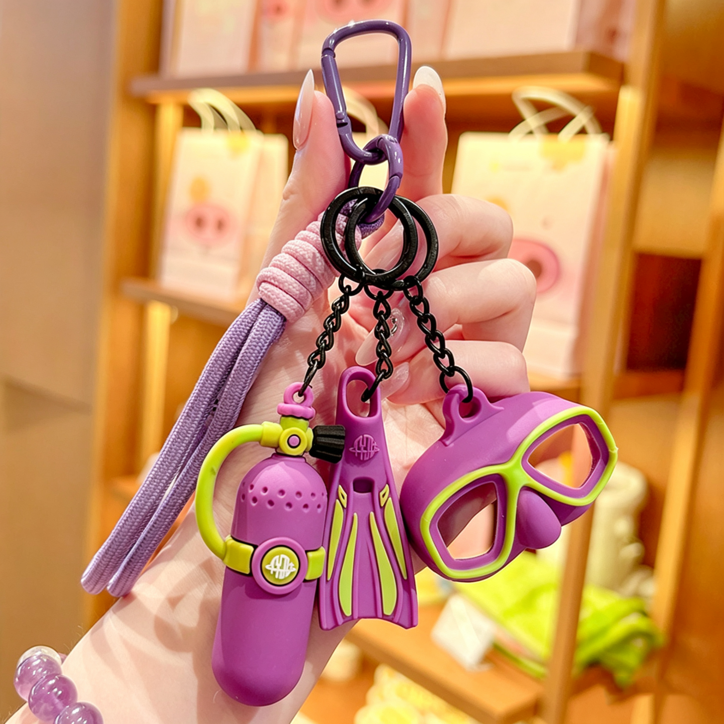 Scuba Diving Gear Keychain Set Mini Oxygen Tank Mask Fins Keyring Bag Pendant Gift - NameNecklaceAU